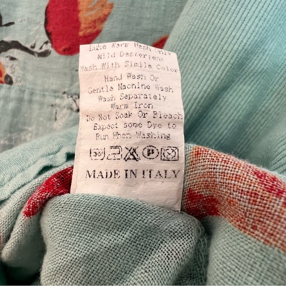 Helga May Italy Relaxed Linen Floral Short Sleeve Dress Light Blue Red Medium - Picture 5 of 6